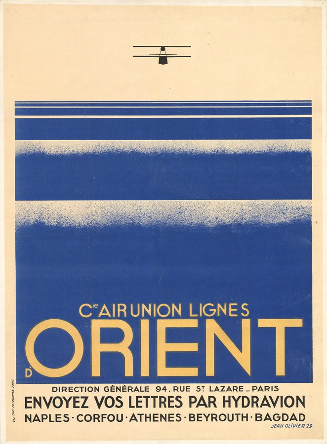 Cie Air Union Lignes d'Orient 1929 - Affiche horaires